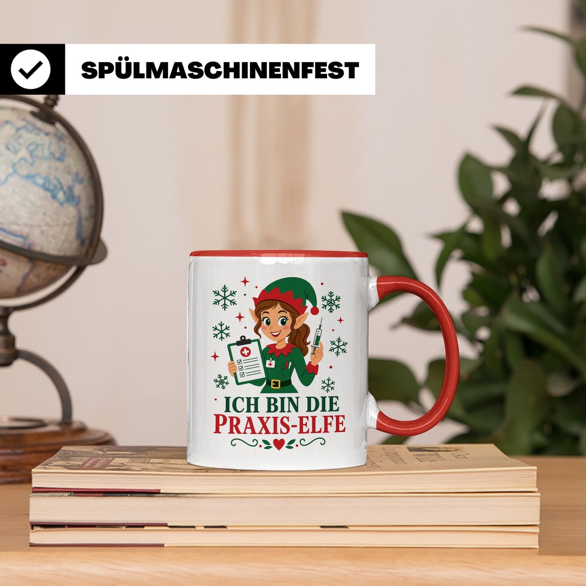 MFA Arzthelferin Weihnachten Tasse Ich bin die Praxis-Elfe - – Rot [farbe:rot]
