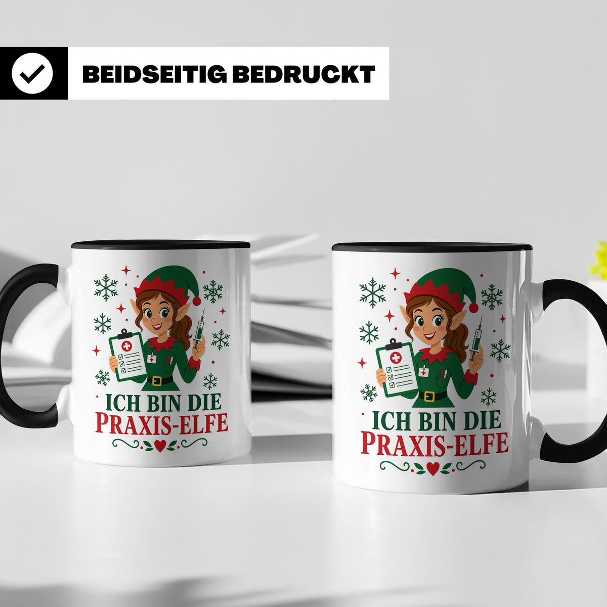 MFA Arzthelferin Weihnachten Tasse Ich bin die Praxis-Elfe - – Schwarz [farbe:schwarz]