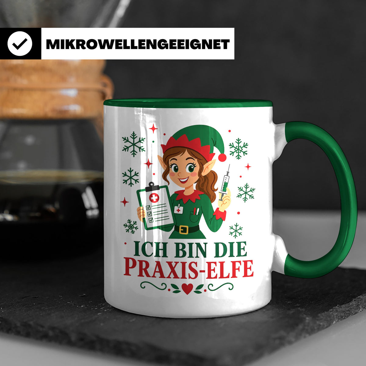 MFA Arzthelferin Weihnachten Tasse Ich bin die Praxis-Elfe - – Grün [farbe:grün]
