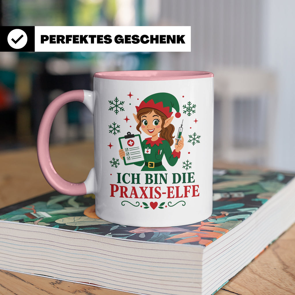 MFA Arzthelferin Weihnachten Tasse Ich bin die Praxis-Elfe - – Rosa [farbe:rosa]