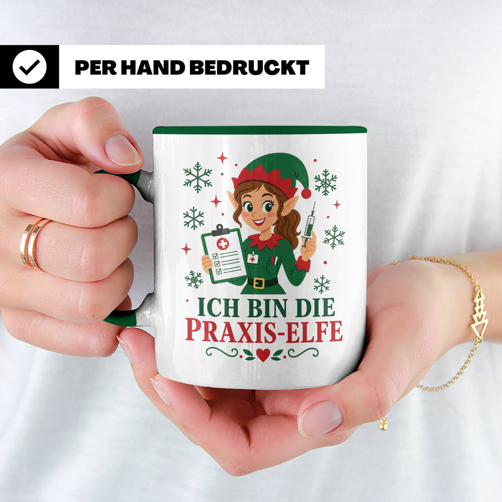 MFA Arzthelferin Weihnachten Tasse Ich bin die Praxis-Elfe - – Grün [farbe:grün]