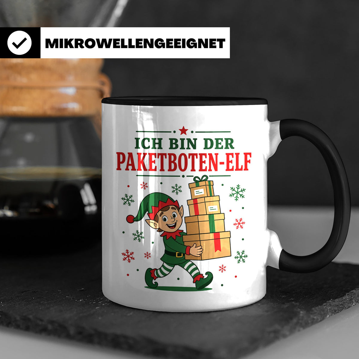 Paketbote Weihnachten Tasse Ich bin der Paketboten-Elf - Lus – Schwarz [farbe:schwarz]