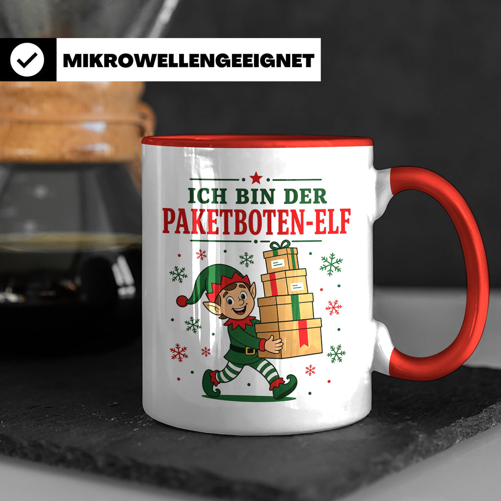 Paketbote Weihnachten Tasse Ich bin der Paketboten-Elf - Lus – Rot [farbe:rot]