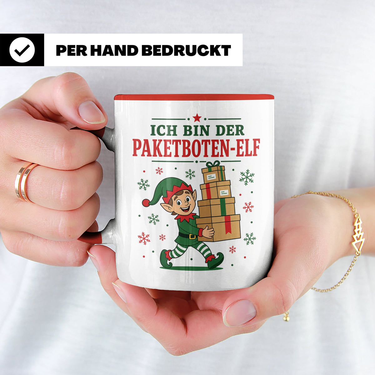 Paketbote Weihnachten Tasse Ich bin der Paketboten-Elf - Lus – Rot [farbe:rot]