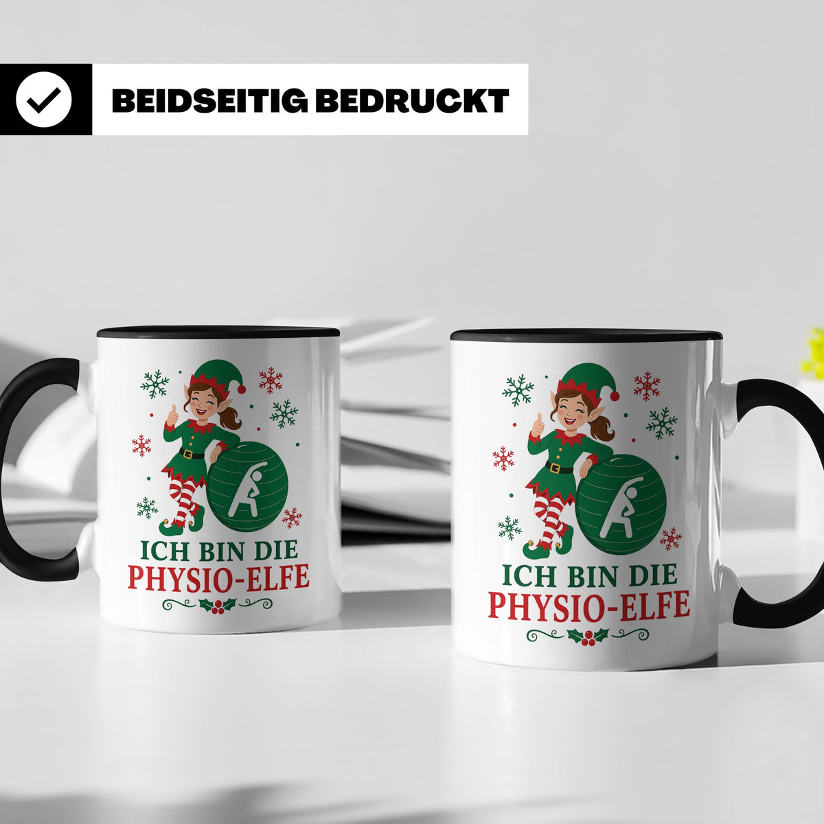 Physiotherapeutin Weihnachten Tasse Ich bin die Physio-Elfe  – Schwarz [farbe:schwarz]