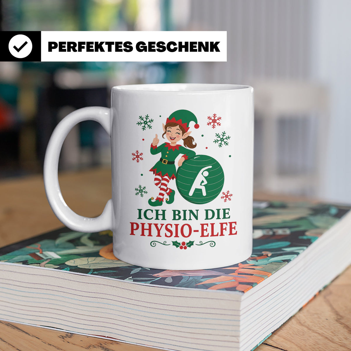 Physiotherapeutin Weihnachten Tasse Ich bin die Physio-Elfe  – Weiß [farbe:weiß]