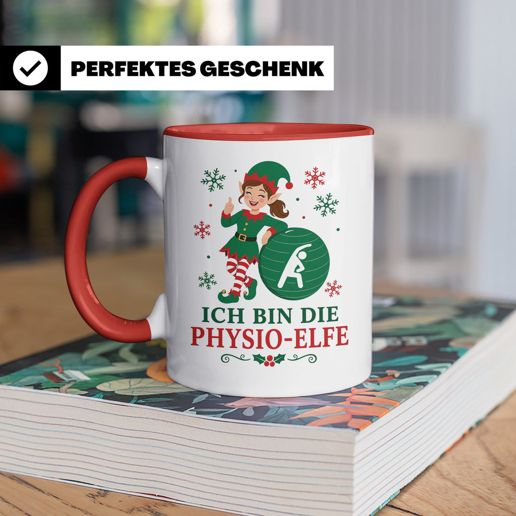 Physiotherapeutin Weihnachten Tasse Ich bin die Physio-Elfe  – Rot [farbe:rot]