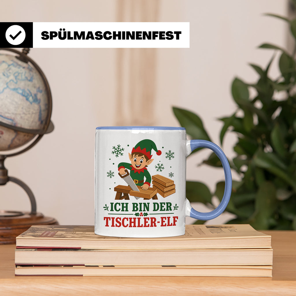 Tischler Weihnachten Tasse Ich bin der Tischler-Elf - Lustig – Blau [farbe:blau]