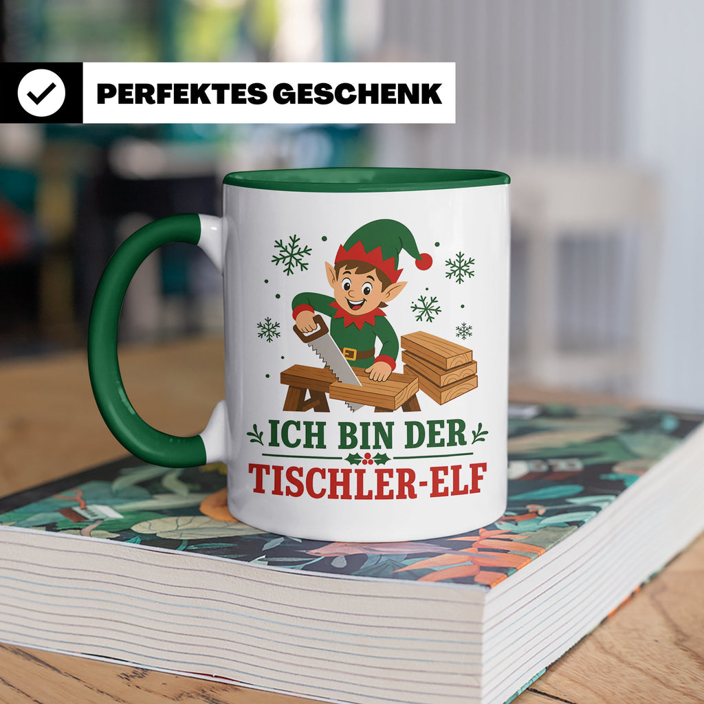 Tischler Weihnachten Tasse Ich bin der Tischler-Elf - Lustig – Grün [farbe:grün]