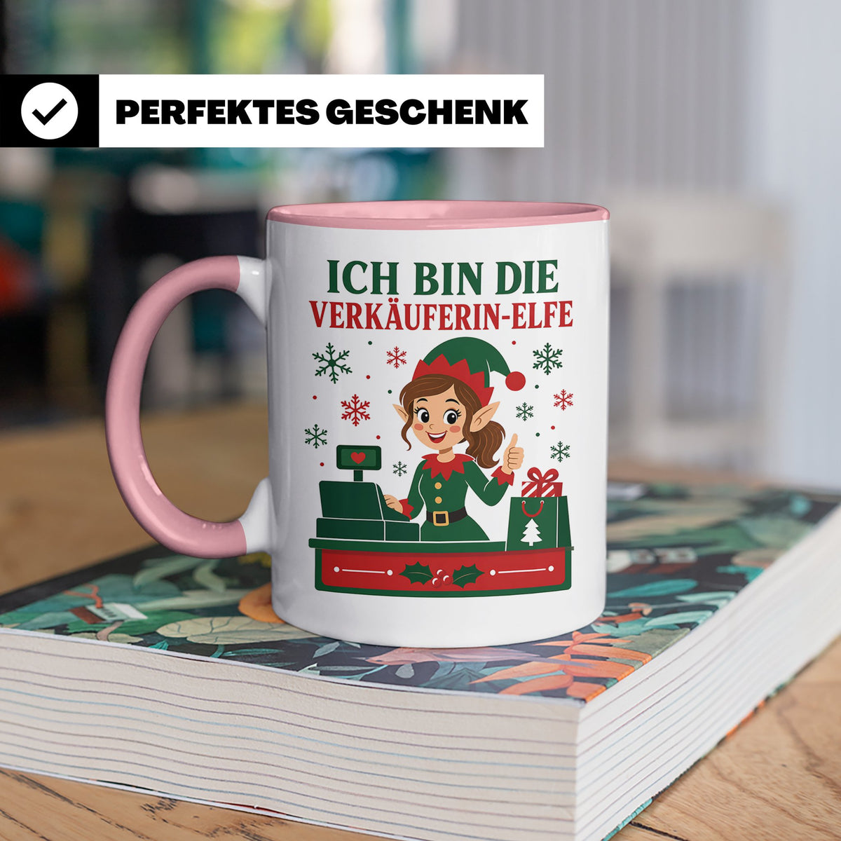 Verkäuferin Weihnachten Tasse Ich bin die Verkäuferin-Elfe - – Rosa [farbe:rosa]
