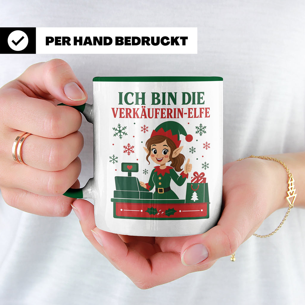 Verkäuferin Weihnachten Tasse Ich bin die Verkäuferin-Elfe - – Grün [farbe:grün]