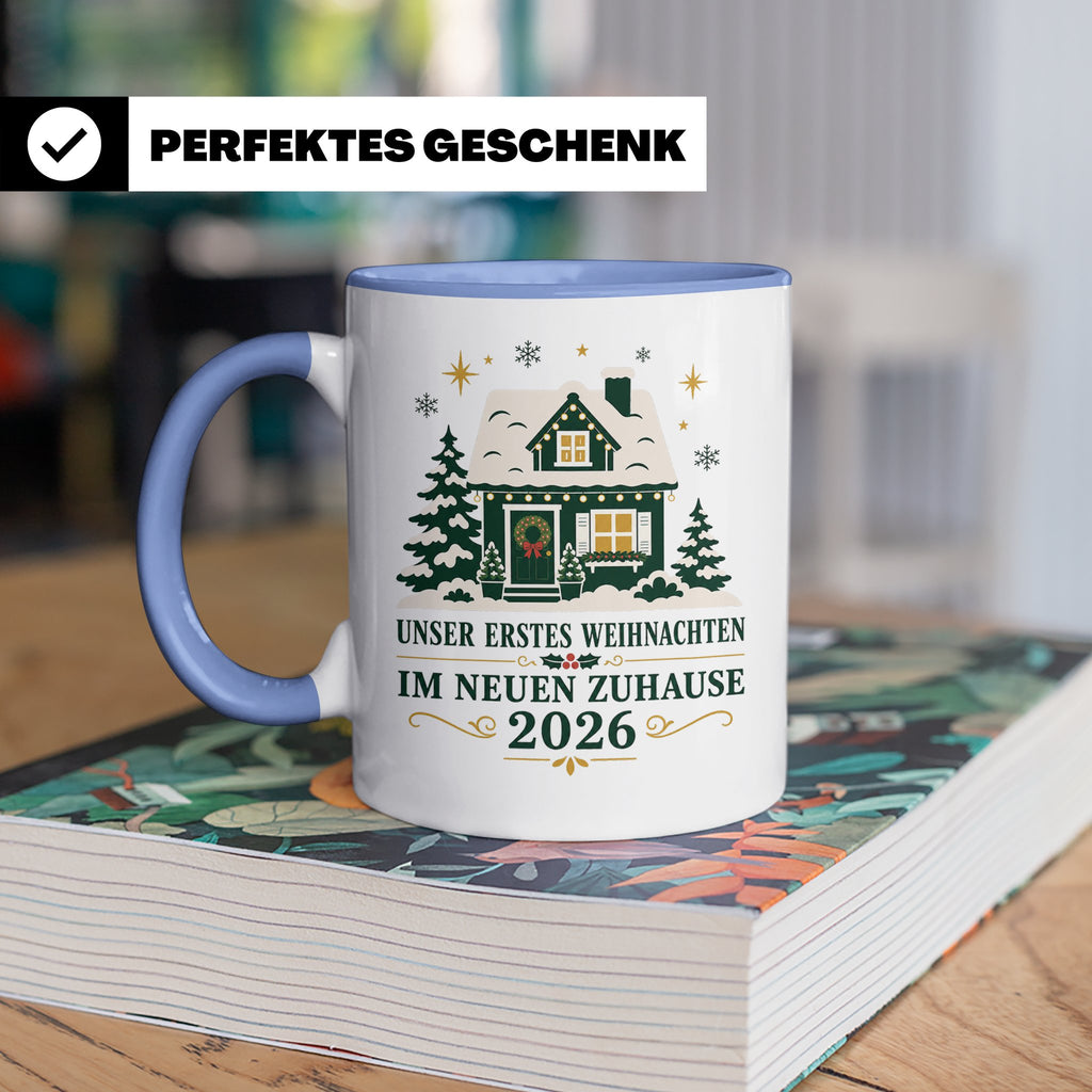 Neues Zuhause Tasse Unser erstes Weihnachten im neuen Zuhaus – Blau [farbe:blau]
