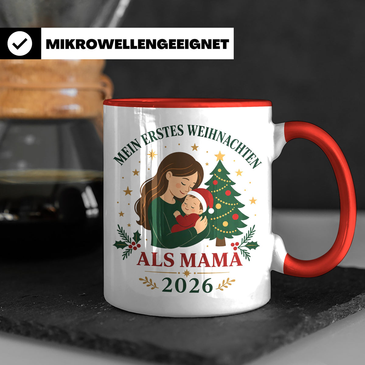 Mama Tasse Mein erstes Weihnachten als Mama 2026 - Geschenk  – Rot [farbe:rot]