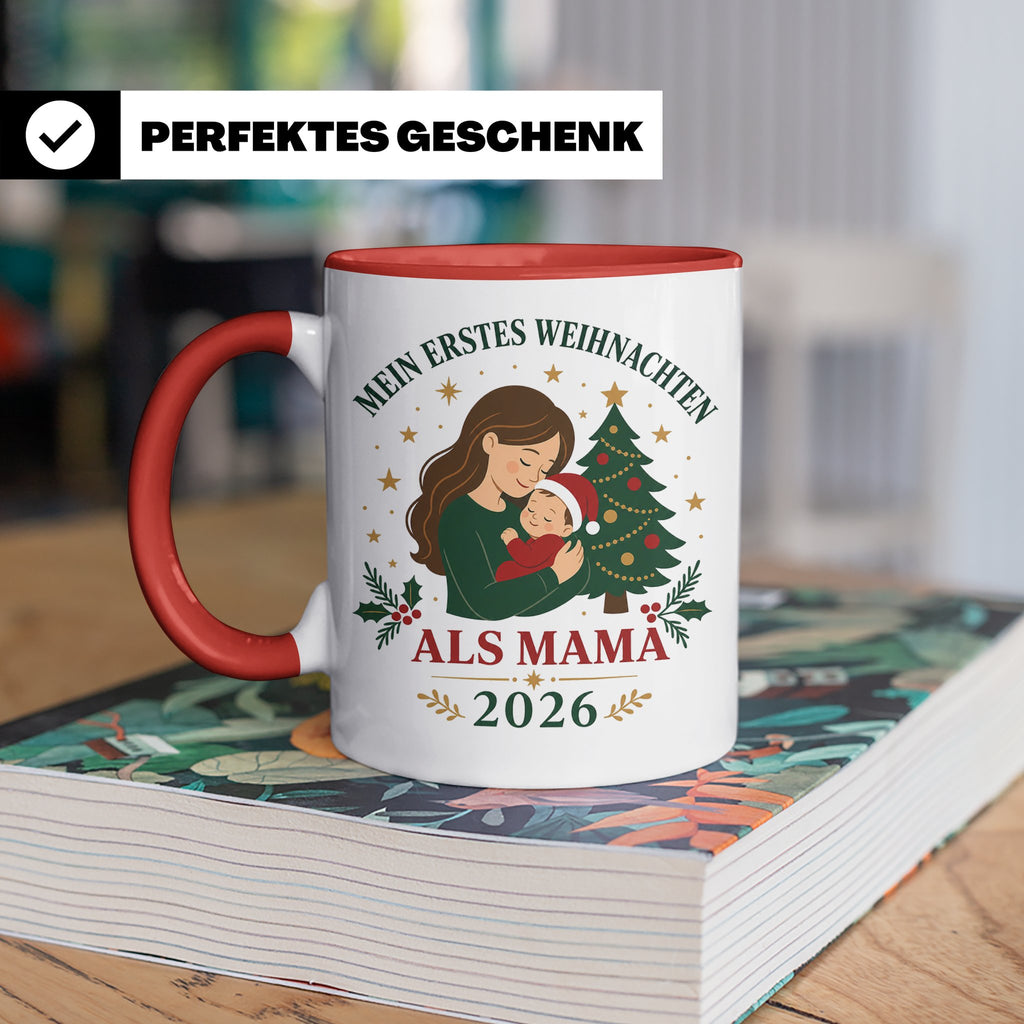 Mama Tasse Mein erstes Weihnachten als Mama 2026 - Geschenk  – Rot [farbe:rot]