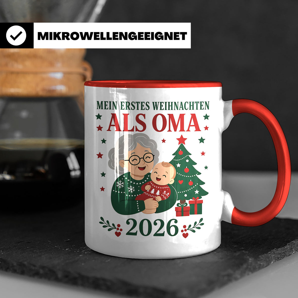 Oma Tasse Mein erstes Weihnachten als Oma 2026 - Geschenk fü – Rot [farbe:rot]