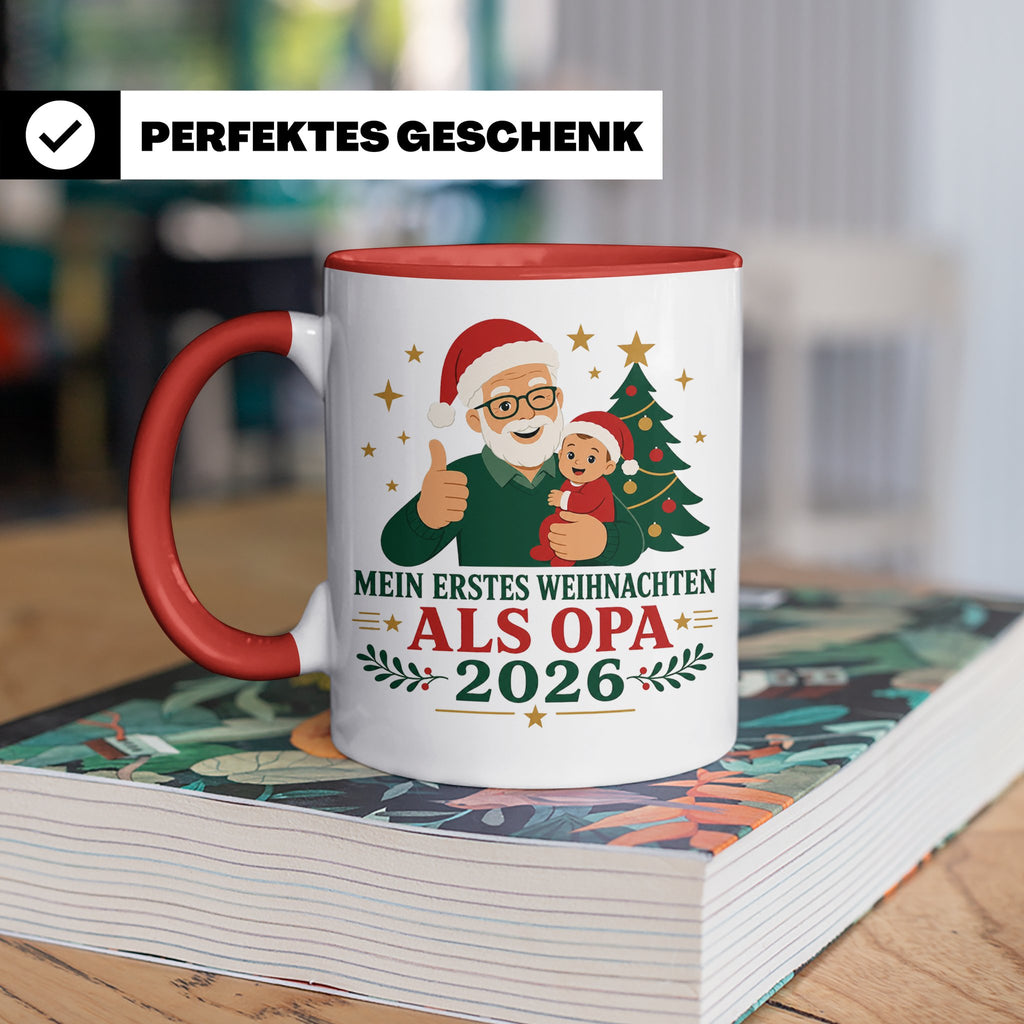 Opa Tasse Mein erstes Weihnachten als Opa 2026 - Geschenk fü – Rot [farbe:rot]