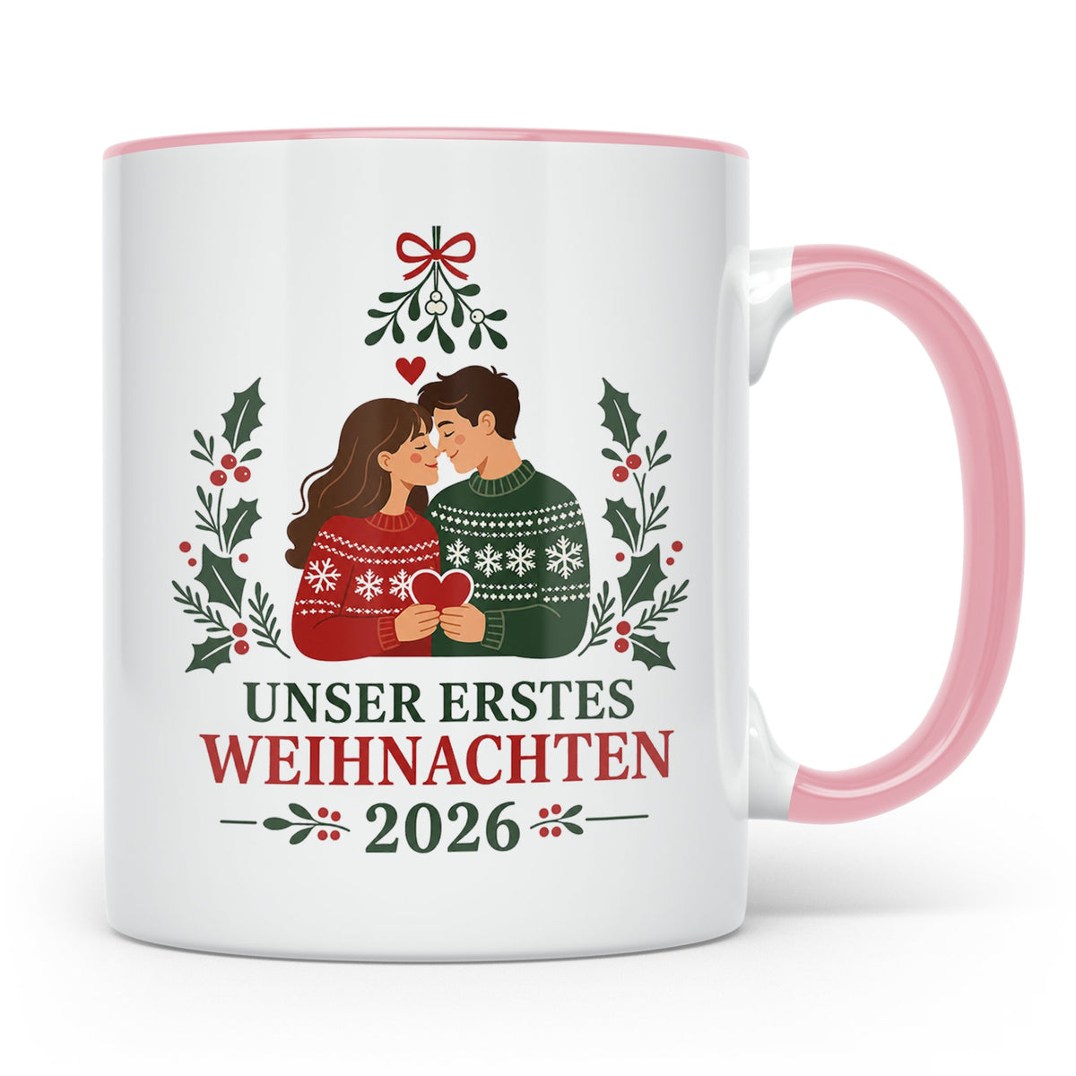 Pärchen Tasse Unser erstes Weihnachten 2026 - Geschenk für P – Rosa [farbe:rosa]