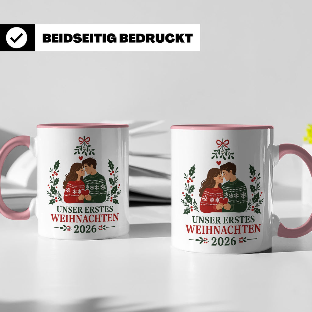 Pärchen Tasse Unser erstes Weihnachten 2026 - Geschenk für P – Rosa [farbe:rosa]