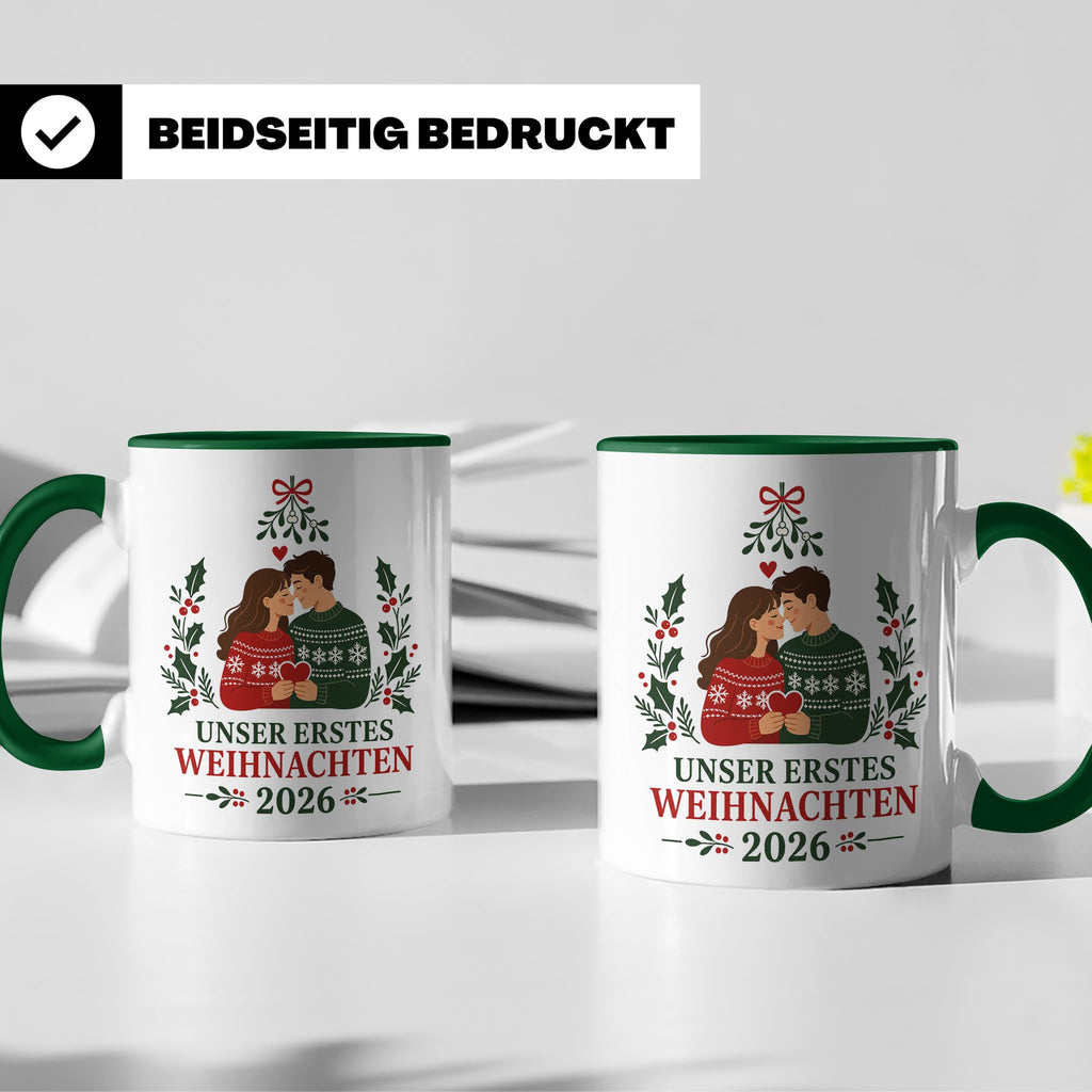 Pärchen Tasse Unser erstes Weihnachten 2026 - Geschenk für P – Grün [farbe:grün]