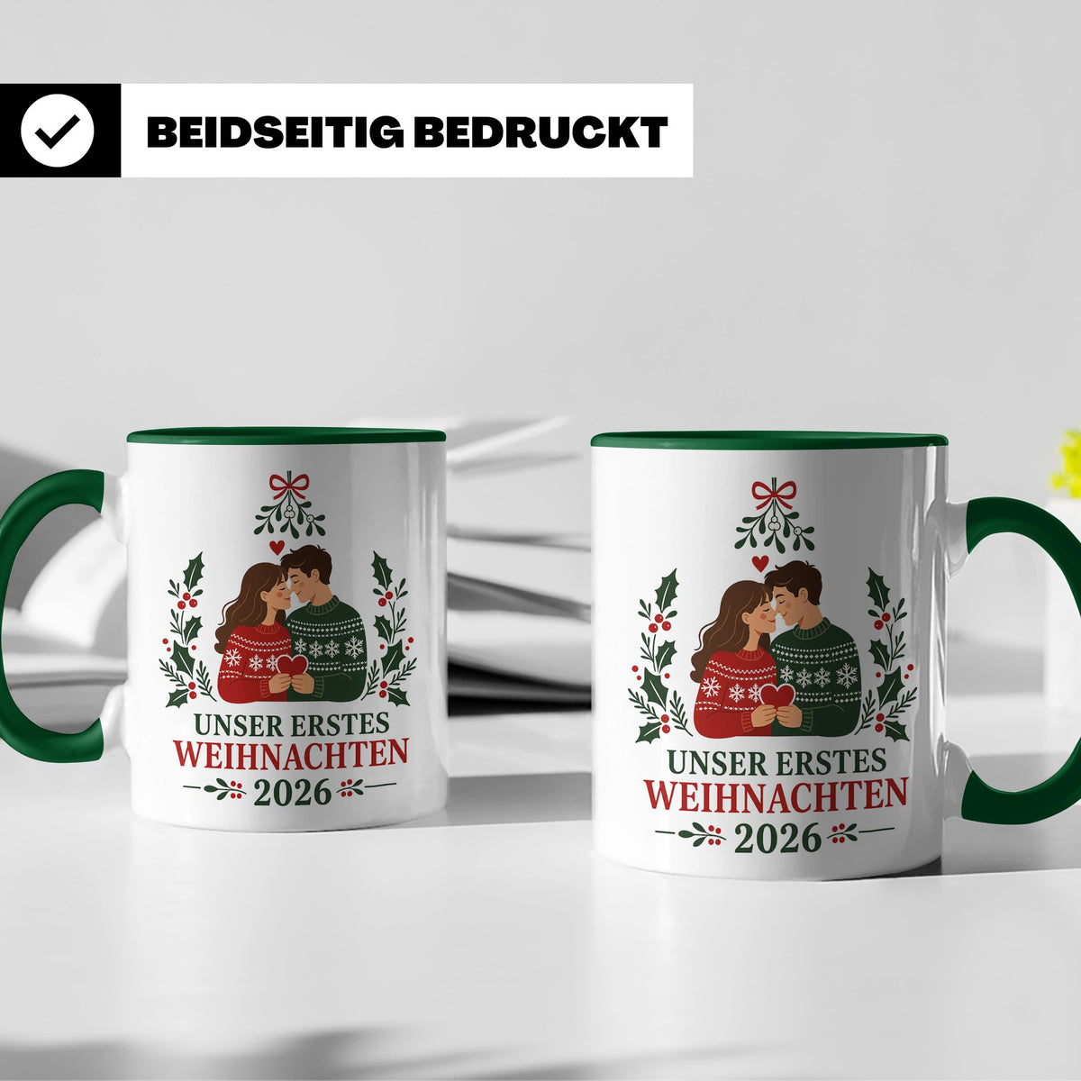 Pärchen Tasse Unser erstes Weihnachten 2026 - Geschenk für P – Grün [farbe:grün]
