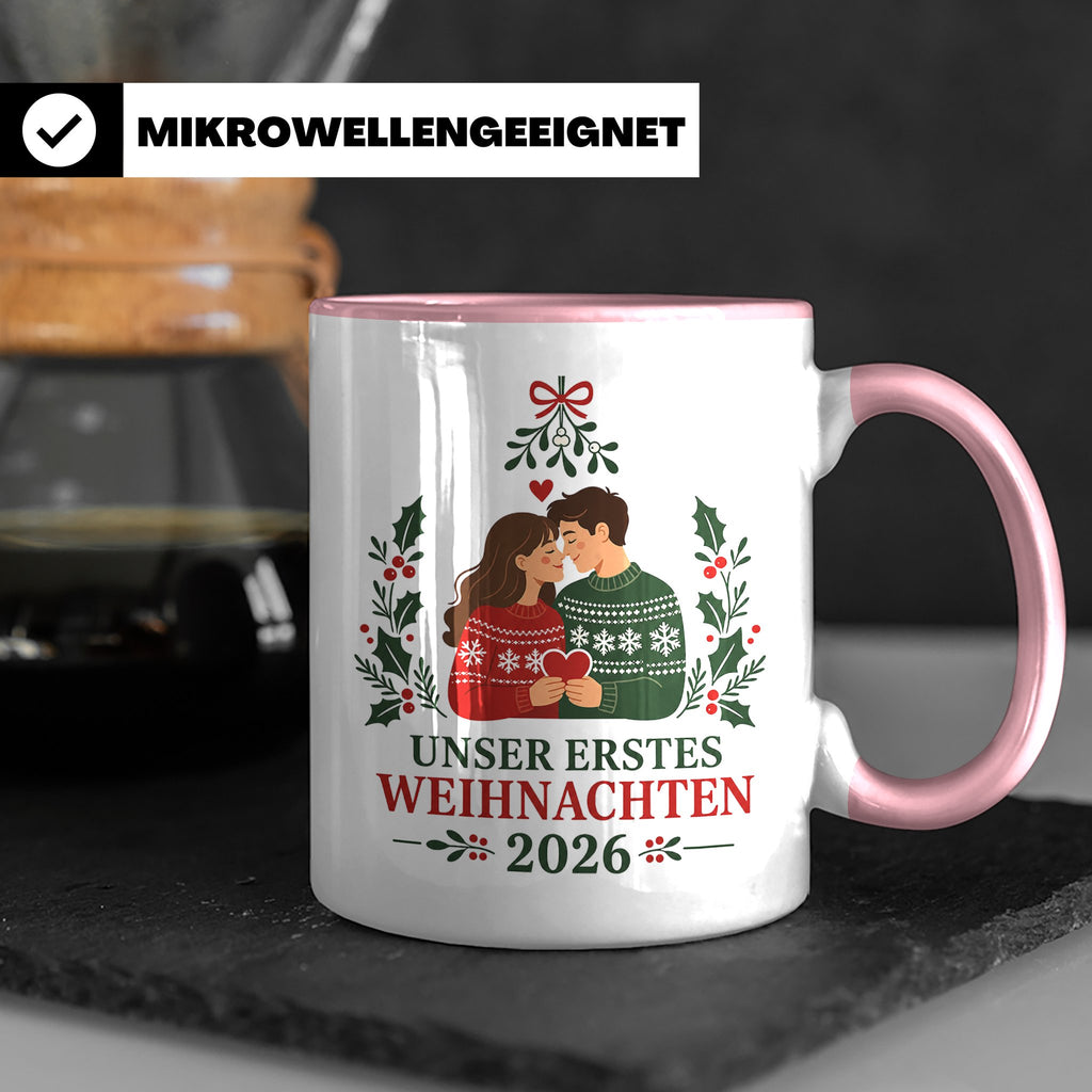 Pärchen Tasse Unser erstes Weihnachten 2026 - Geschenk für P – Rosa [farbe:rosa]