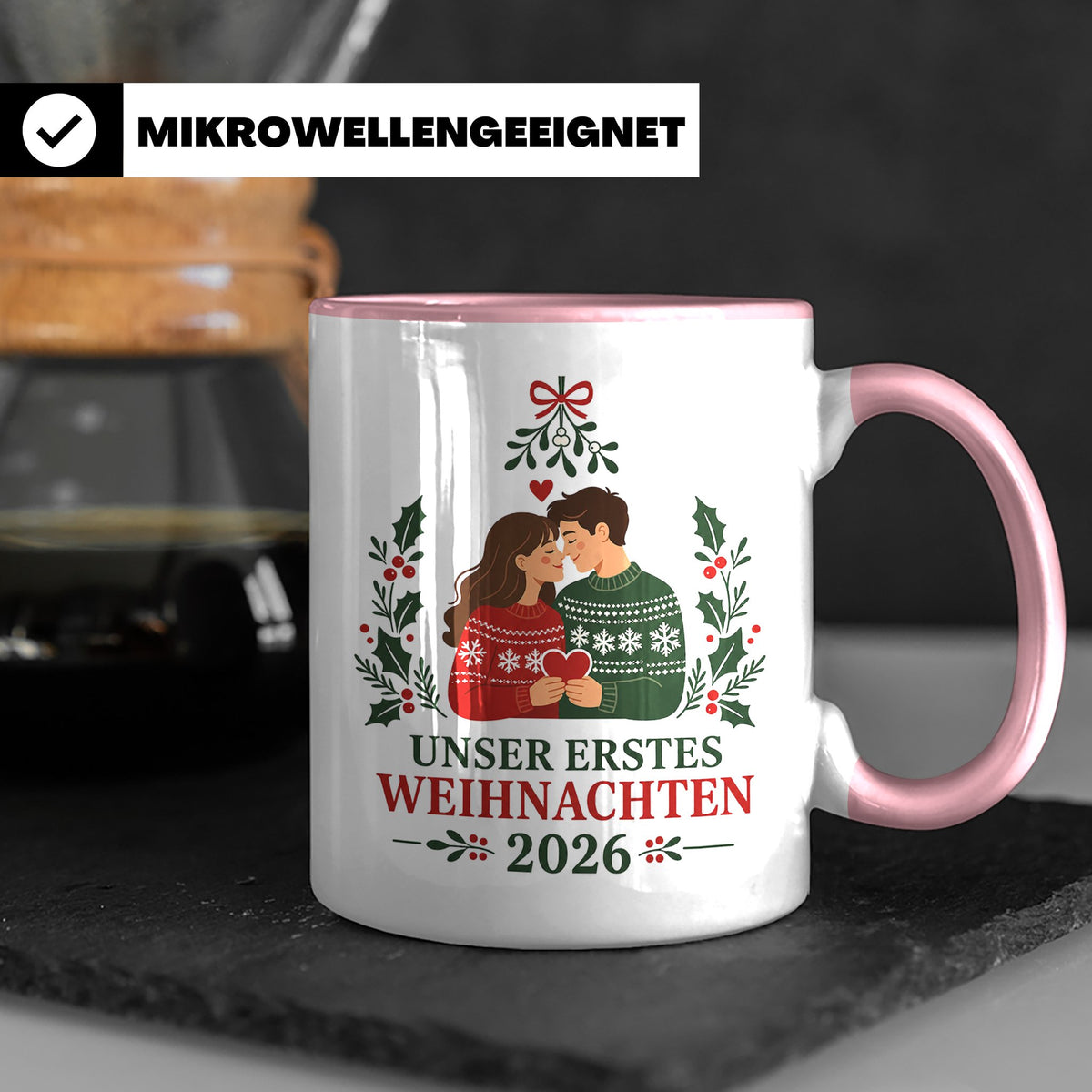 Pärchen Tasse Unser erstes Weihnachten 2026 - Geschenk für P – Rosa [farbe:rosa]
