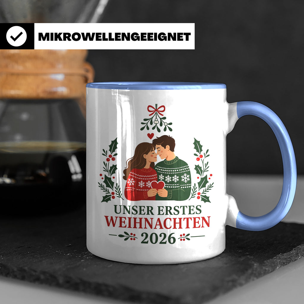 Pärchen Tasse Unser erstes Weihnachten 2026 - Geschenk für P – Blau [farbe:blau]