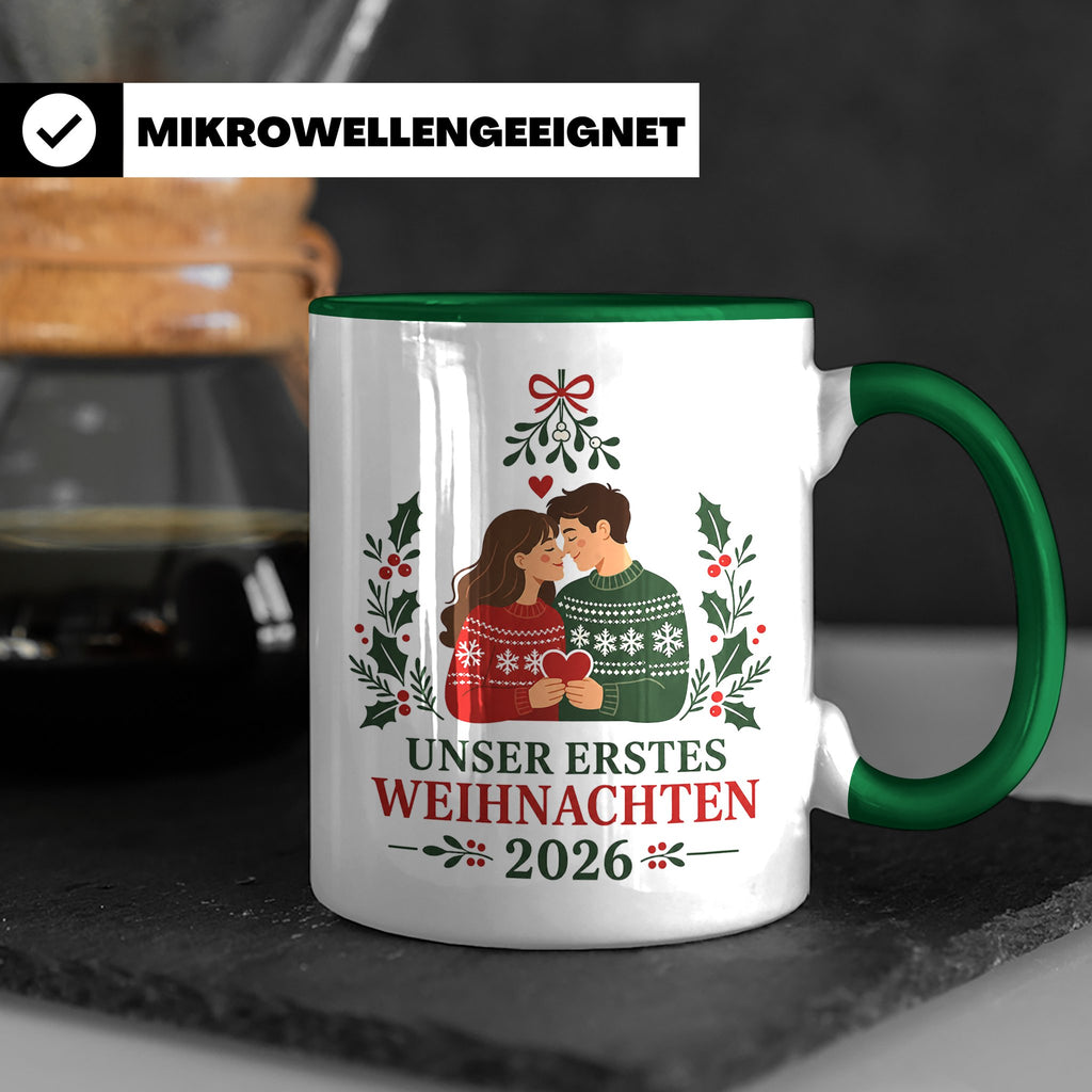 Pärchen Tasse Unser erstes Weihnachten 2026 - Geschenk für P – Grün [farbe:grün]