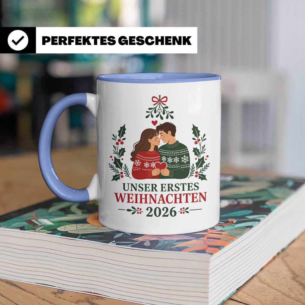 Pärchen Tasse Unser erstes Weihnachten 2026 - Geschenk für P – Blau [farbe:blau]