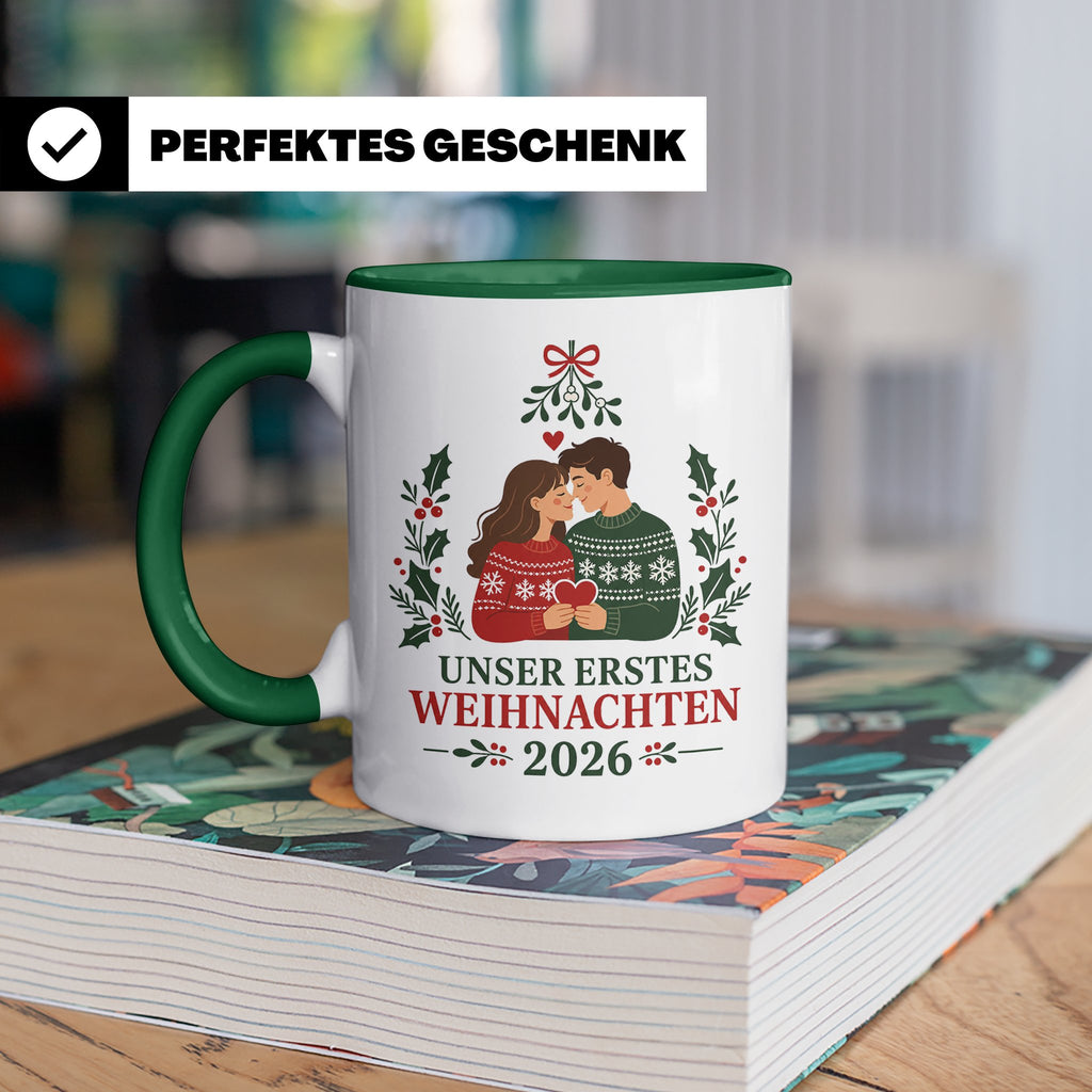 Pärchen Tasse Unser erstes Weihnachten 2026 - Geschenk für P – Grün [farbe:grün]