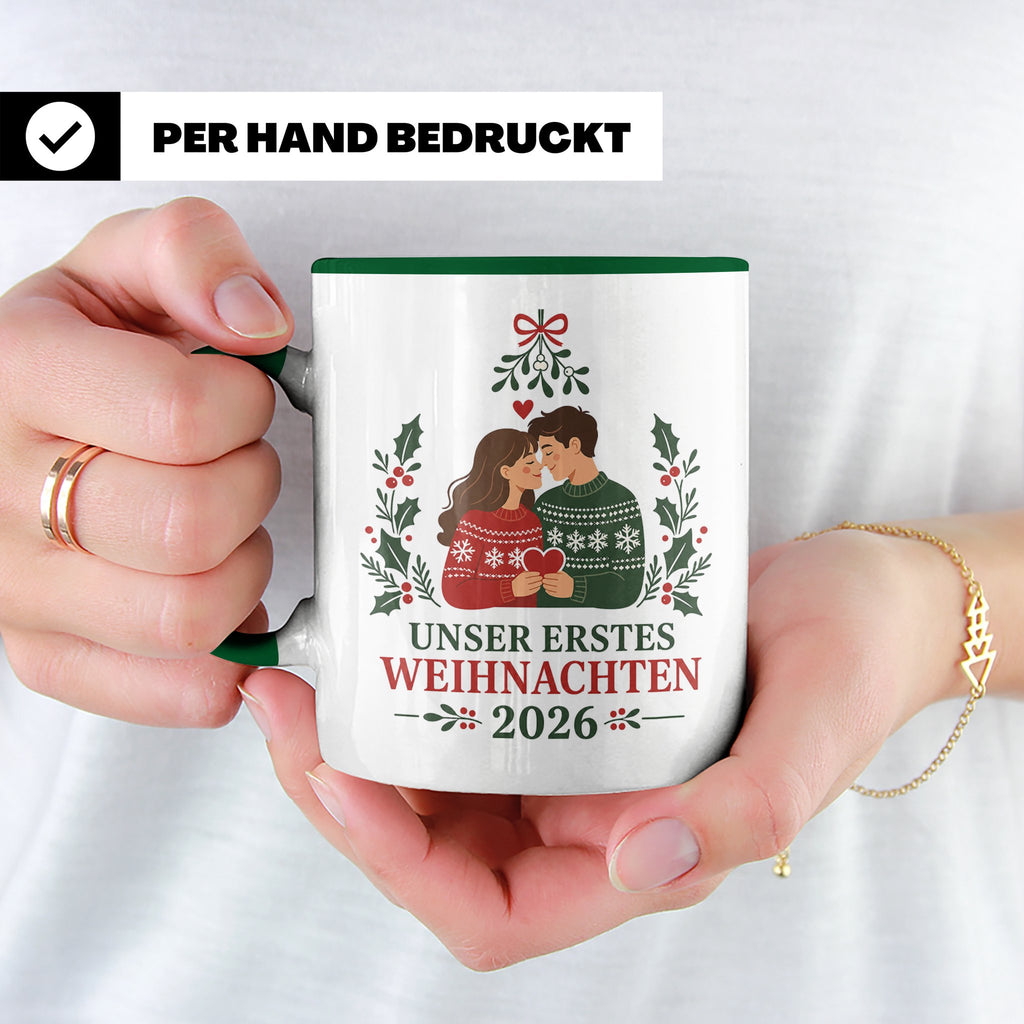 Pärchen Tasse Unser erstes Weihnachten 2026 - Geschenk für P – Grün [farbe:grün]