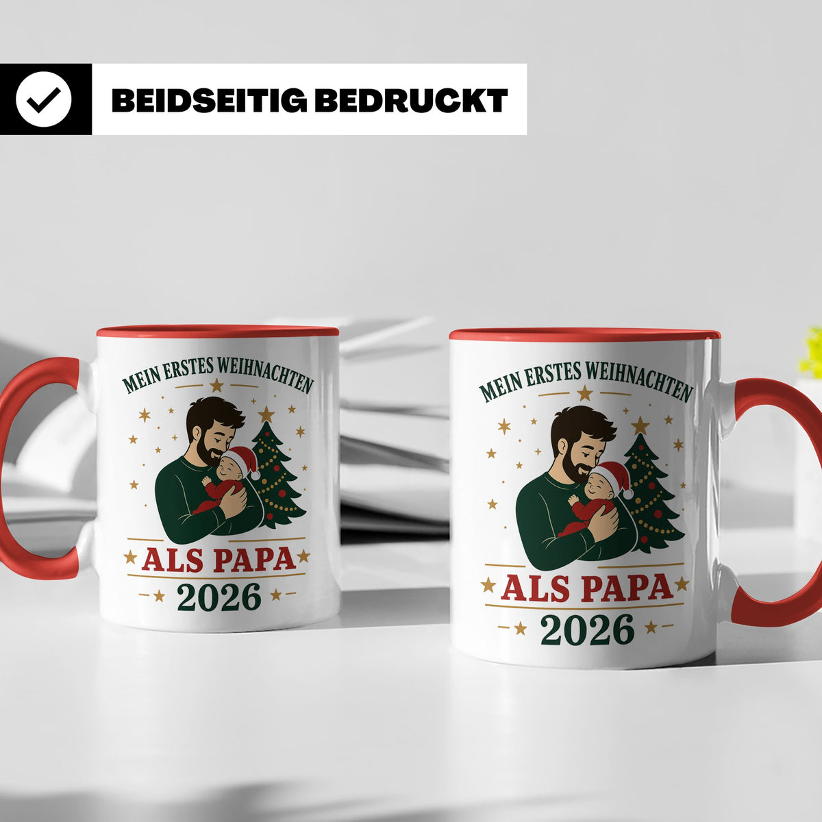 Papa Tasse Mein erstes Weihnachten als Papa 2026 - Geschenk  – Rot [farbe:rot]