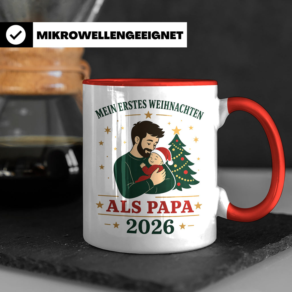 Papa Tasse Mein erstes Weihnachten als Papa 2026 - Geschenk  – Rot [farbe:rot]