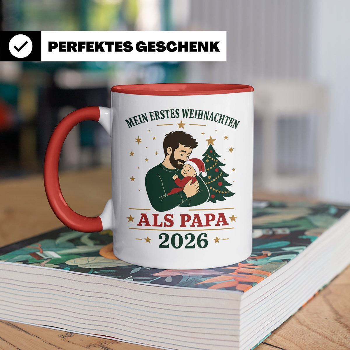 Papa Tasse Mein erstes Weihnachten als Papa 2026 - Geschenk  – Rot [farbe:rot]