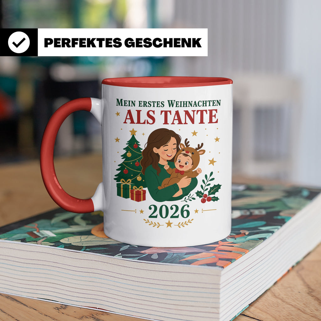 Tante Tasse Mein erstes Weihnachten als Tante 2026 - Geschen – Rot [farbe:rot]