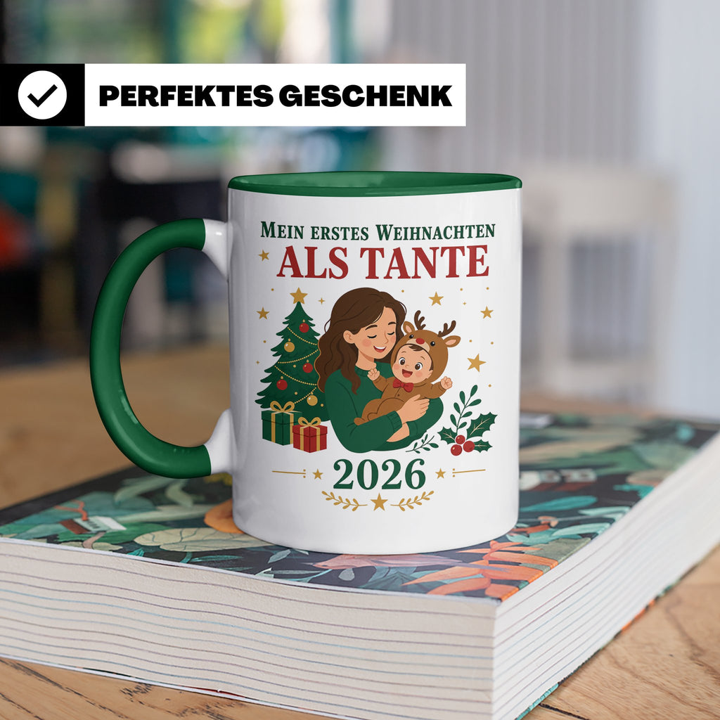 Tante Tasse Mein erstes Weihnachten als Tante 2026 - Geschen – Grün [farbe:grün]