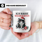 Katzen Tasse Ich hasse Weihnachten grummelige Katze Lichterk – Weiß [farbe:weiß]