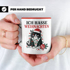 Katzen Tasse Ich hasse Weihnachten grummelige Katze Lichterk – Rot [farbe:rot]