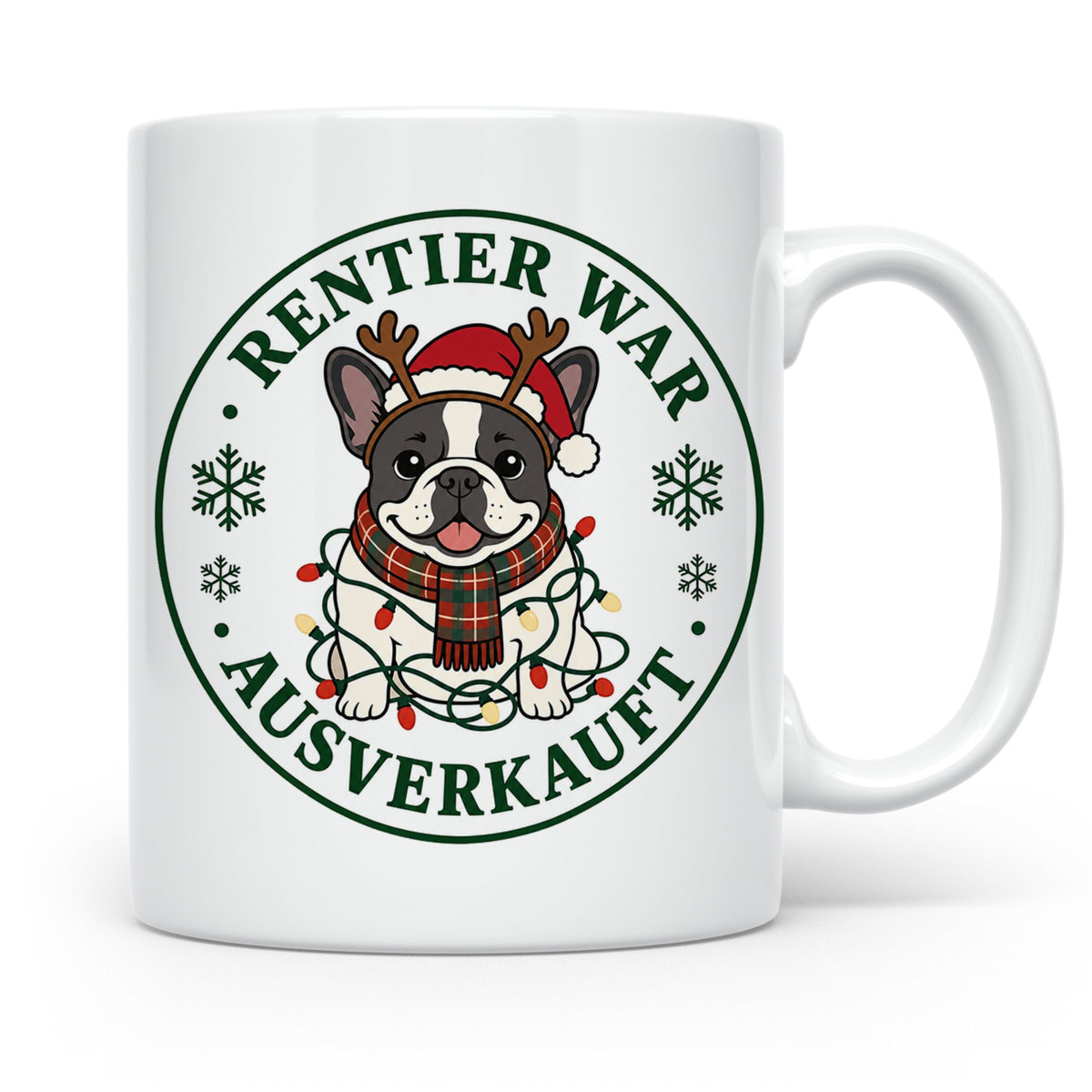 Französische Bulldogge Weihnachten Tasse Rentier war ausverk – Weiß [farbe:weiß]