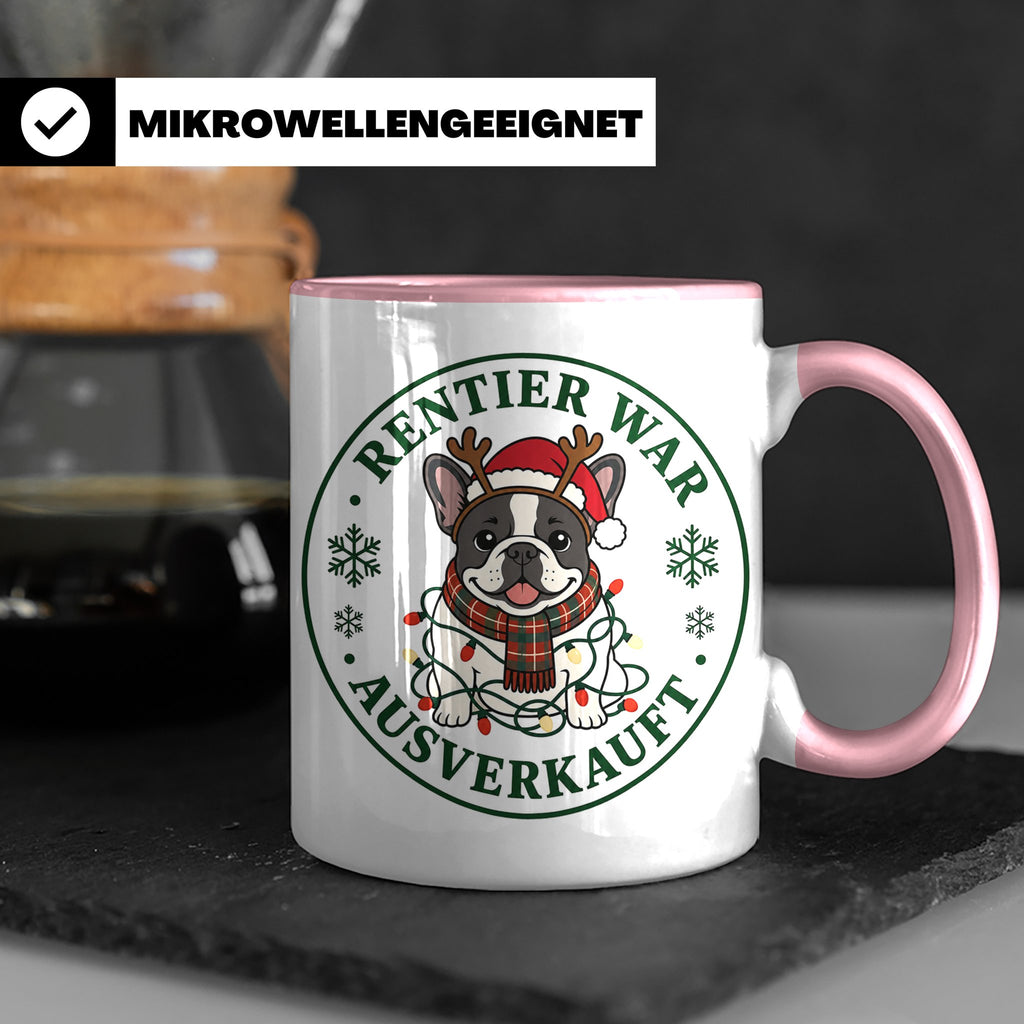 Französische Bulldogge Weihnachten Tasse Rentier war ausverk – Rosa [farbe:rosa]