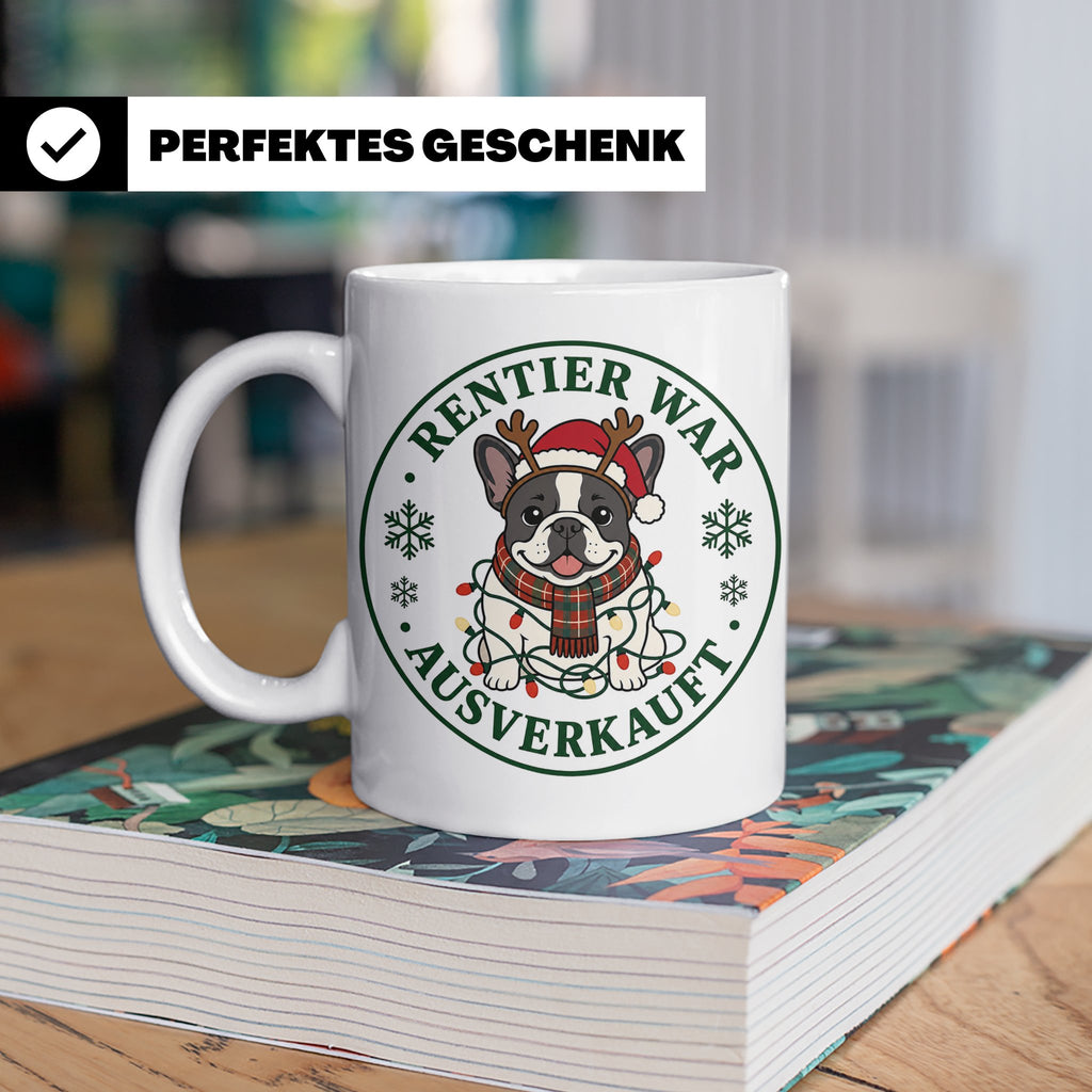 Französische Bulldogge Weihnachten Tasse Rentier war ausverk – Weiß [farbe:weiß]