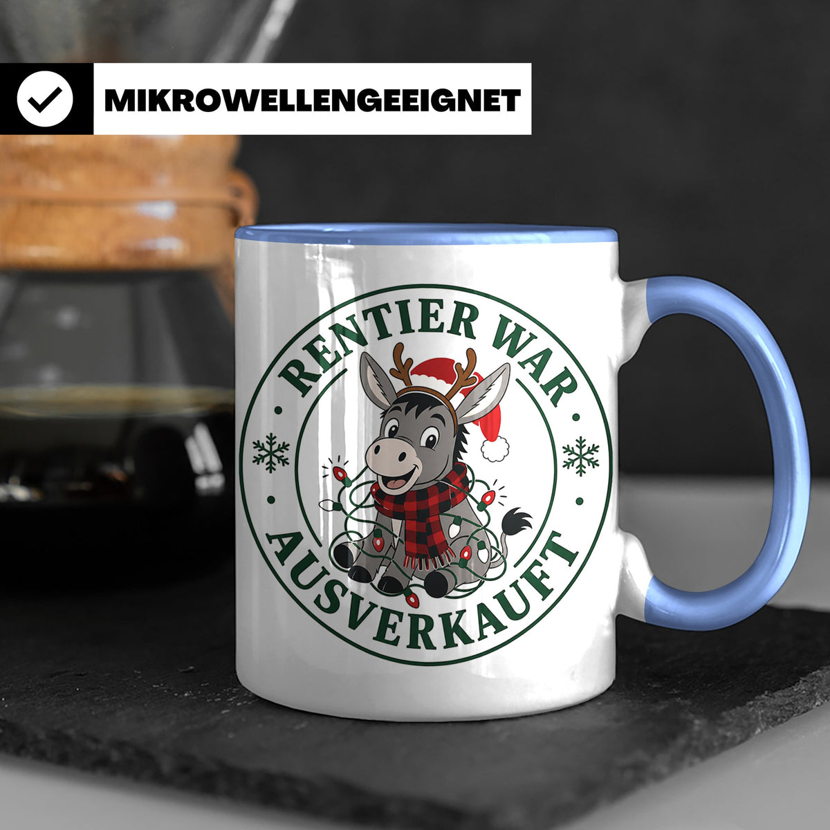 Esel Weihnachten Tasse Rentier war ausverkauft - Lustiges Ge – Blau [farbe:blau]