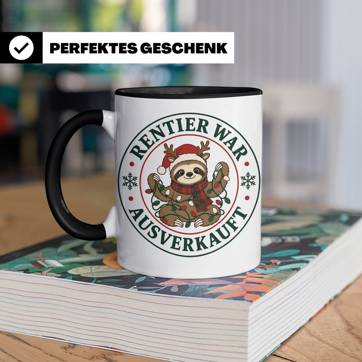Faultier Weihnachten Tasse Rentier war ausverkauft - Lustige – Schwarz [farbe:schwarz]
