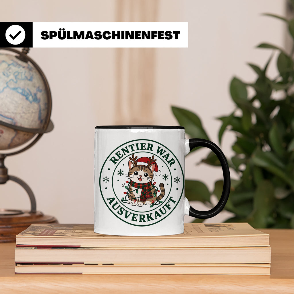 Katzen Weihnachten Tasse Rentier war ausverkauft - Lustiges  – Schwarz [farbe:schwarz]