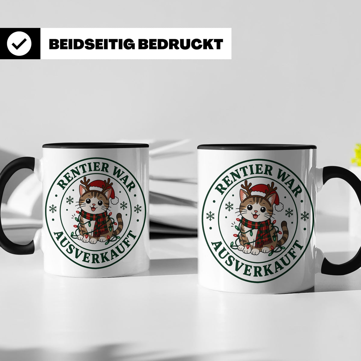 Katzen Weihnachten Tasse Rentier war ausverkauft - Lustiges  – Schwarz [farbe:schwarz]