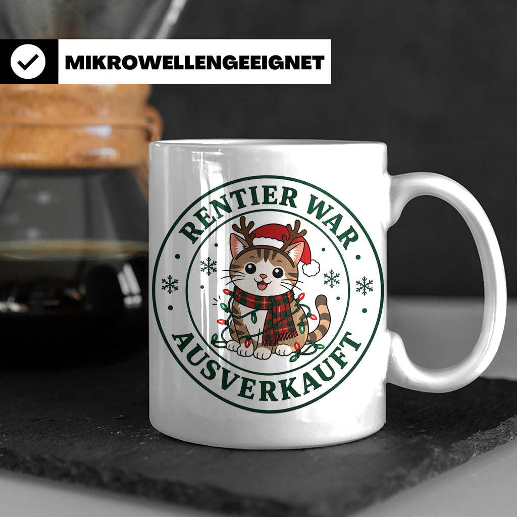 Katzen Weihnachten Tasse Rentier war ausverkauft - Lustiges  – Weiß [farbe:weiß]