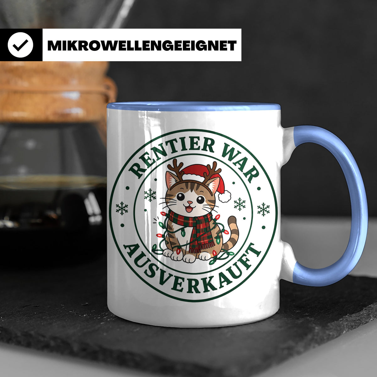 Katzen Weihnachten Tasse Rentier war ausverkauft - Lustiges  – Blau [farbe:blau]