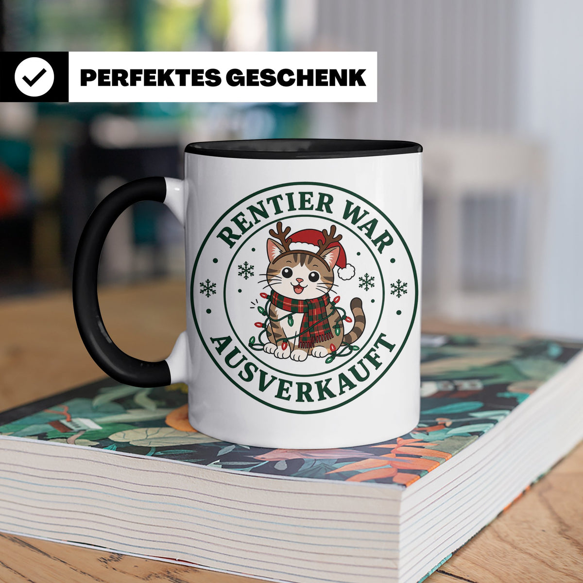 Katzen Weihnachten Tasse Rentier war ausverkauft - Lustiges  – Schwarz [farbe:schwarz]
