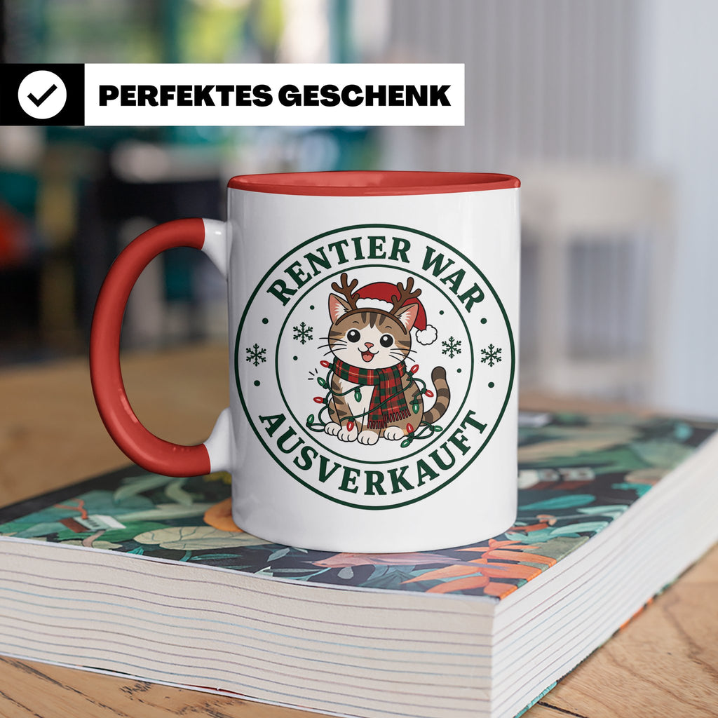 Katzen Weihnachten Tasse Rentier war ausverkauft - Lustiges  – Rot [farbe:rot]