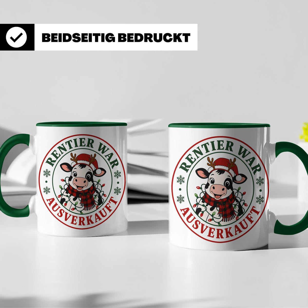 Kuh Weihnachten Tasse Rentier war ausverkauft - Lustiges Ges – Grün [farbe:grün]